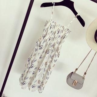 Printed Ruffled Spaghetti Strap Dress