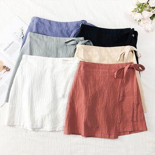 Tie-waist Plain Mini Skirt