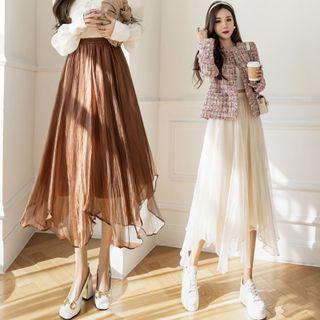 Asymmetric Hem Mesh A-line Skirt
