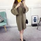 Buttoned 3/4-sleeve Knit Dress