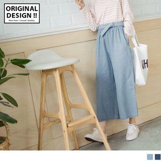 Tie Waist Ankle-length Wide-leg Denim Pants