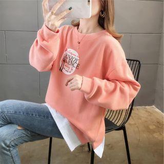 Panel Hem Round Neck Lettering Sweatshirt