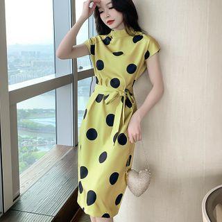 Cap-sleeve Dotted Midi Sheath Dress
