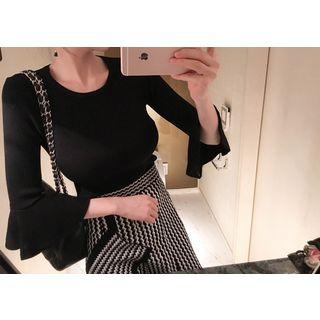 Ruffle-cuff Slim-fit Knit Top