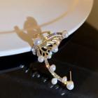 Butterfly Faux Pearl Rhinestone Cuff Earring 1 Pc - Right Side - Silver Needle - Gold - One Size