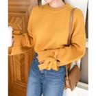 Drop-shoulder Tie-cuff Sweater