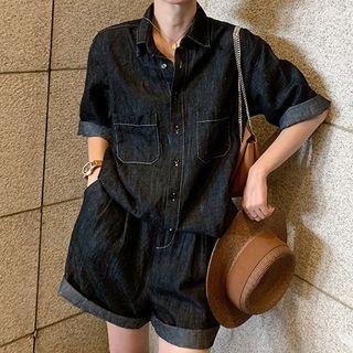 Set Of 2: Denim Shirt + Denim Shorts