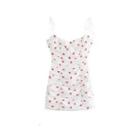 Spaghetti Strap Strawberry Print Shirred Sheath Dress