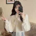 Tie-neck Puff-sleeve Blouse Almond - One Size