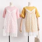 Set: Loose-fit Sleeveless Lace Top + T-shirt Dress