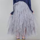 Midi A-line Mesh Layered Skirt Gray - One Size