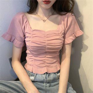Short Sleeve Square Neck Cropped Top