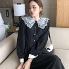 Lace Collar Maxi Dress Black - One Size