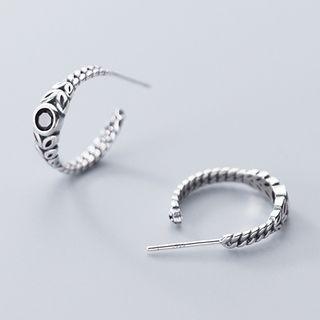 Rhinestone Woven Half Hoop Earring 1 Pair - Silver - One Size