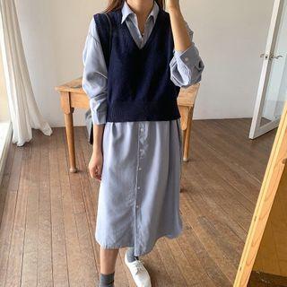 Midi Shirtdress / Knit Sweater Vest