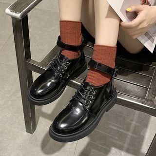 Buckled Cutout Lace-up Short Boots
