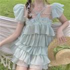 Cap-sleeve Tiered Mesh Dress
