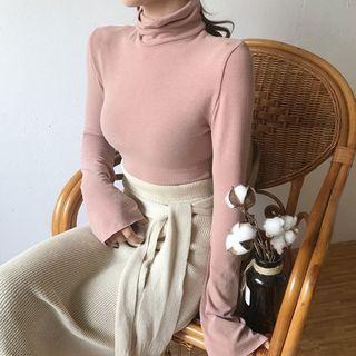 Plain Turtleneck Long-sleeve T-shirt