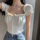 Puff-sleeve Ruffle Trim T-shirt