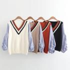 Striped Panel Knit Panel Pullover