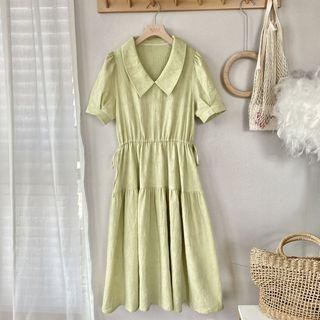 Short Sleeve Drawstring Lapel Dress