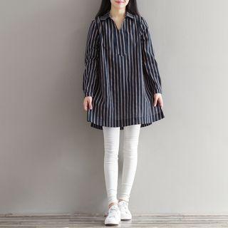 Striped Split Neck Long Shirt