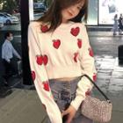 Heart Print Cropped Knit Top