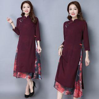 Panel Stand-collar Chiffon Dress