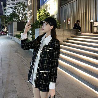 Long-sleeve Plain Shirt / Buttoned Tweed Jacket
