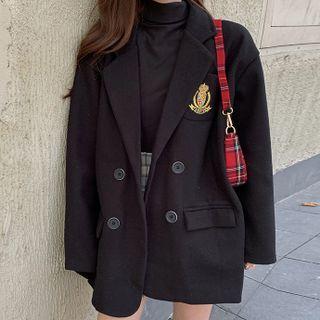 Badge Double-breasted Blazer Black - One Size