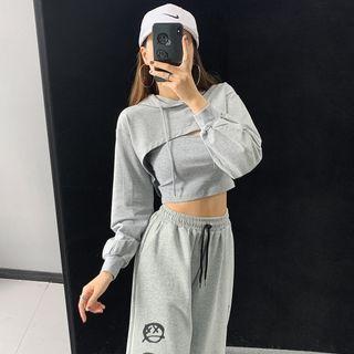 Set: Cropped Tank Top + Hooded Cape Top