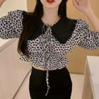 Bell-sleeve Floral Print Collared Blouse