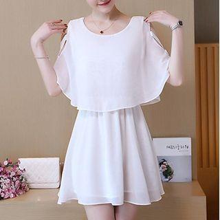 Elbow-sleeve Chiffon Mini A-line Dress