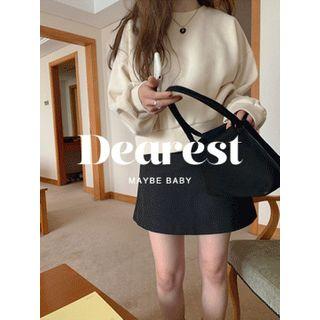 Letter-embroidered Boxy Sweatshirt Ivory - One Size
