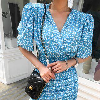 Wrap-front Floral Bodycon Dress
