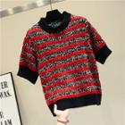 Short-sleeve Striped Sweater Red - One Size