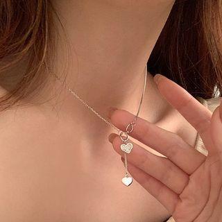 Heart Rhinestone Pendant Sterling Silver Choker Silver - One Size