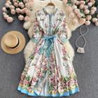 Lapel Button Flower Print Dress