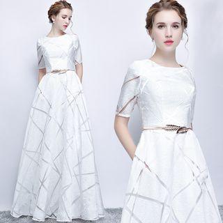 Short-sleeve A-line Evening Dress