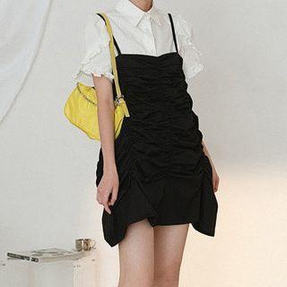 Frill-trim Short-sleeve Shirt / Ruched Mini Slipdress