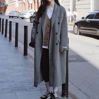 Notch Lapel Plain Double Breasted Coat