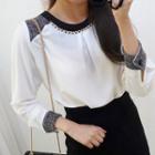Inset Necklace Two-tone Chiffon Blouse