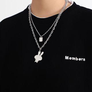 Rabbit Pendant Layered Chain Necklace Silver - One Size