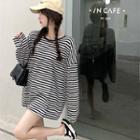 Long-sleeve Striped Loose-fit T-shirt Black & White - One Size