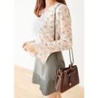 Cutout-neckline Ruffle-cuff Floral Top