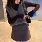 Mock-neck Long-sleeve Top / Sweater Vest / A-line Skirt / Set