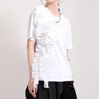 Short-sleeve Floral Ruffled T-shirt