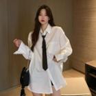 Set: Plain Shirt + Neck Tie Set Of 2 - Shirt & Neck Tie - White & Black - One Size