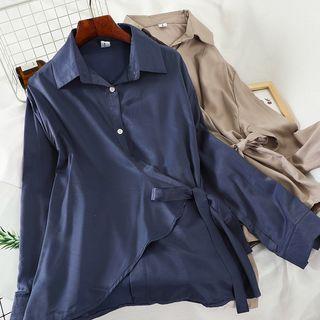 Long-sleeve Front-knot Shirt