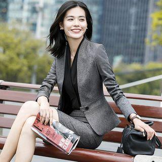 Plain Blazer / Dress Pants / Mini Pencil Skirt / Blouse / Set